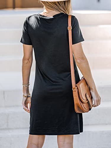 Cupshe Women Short Sleeve Casual Shirts Dress Summer V-Neck Twisted Mini Knit Dresses Black #TOP1