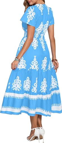 Image of Floral Print Dress for Women Boho Long Dresses Flowy A line Dresses Fit for Office and Casual Vacation Cocktail Party Prom