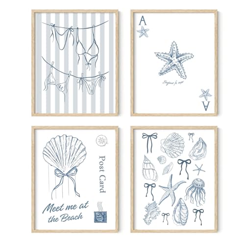 Affiches murales bleues côtières 20x25cm pour relooker facilement un mur de chambre sans cadre