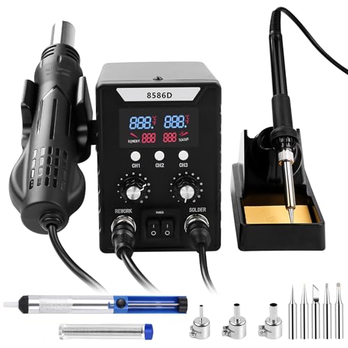 2 en 1 Ensemble de 760W Station de Soudage, Affichage Numérique 180-500 °C Fer À Souder + Pistolet À Air Chaud 8586D, Outil de Dessoudage, pour La Réparation D'Appareils Électroniques Domestiques