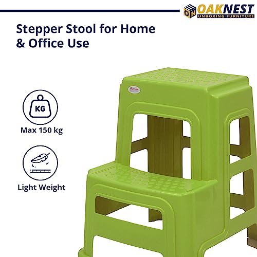 Image of Oaknest Unboxing Furniture Supreme 2-Step HeavyDuty Plastic Multi Purpose Stool for Home,Office and Kitchen Use (Color: Mehndi Green|Count: 4 Pc)