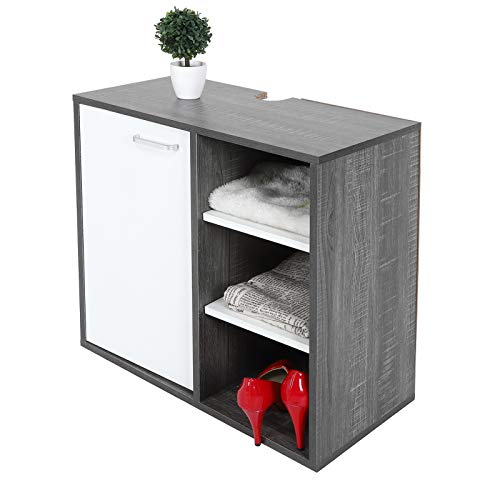 Badezimmer Waschbeckenunterschrank Unterschrank Unter Waschbecken Schrank Badschrank Waschtischunterschrank Badezimmerschrank mit Eintürigen offenen Regalen Schrankmöbel, 30 x 59,4 x 59 cm Cover