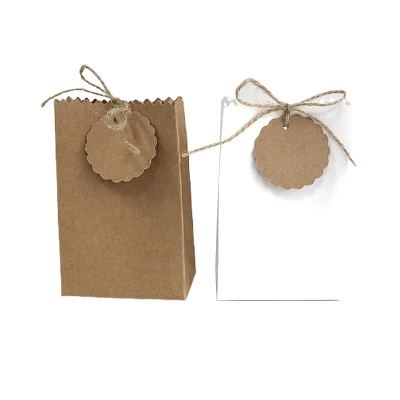 Scatole regalo Kraft 25/50 pezzi retro carta kraft sacchetto regalo fai da te gioielli biscotto bomboniera contenitore di caramelle sacchetto di imballaggio alimentare con corda decorazione festa di c