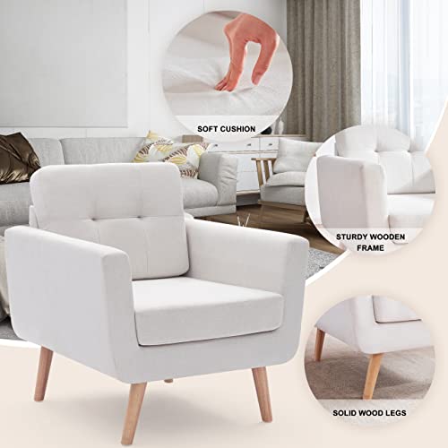 Tbfit Linen Fabric Accent Chair, Mid Century Modern Armchair For Living Room, Bedroom Button Tufted Upholstered Comfy Reading Accent Chairs Sofa(Beige) #TOP4