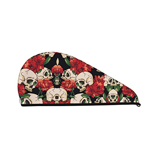 Rvenu Sugar Skull Rose Printed Hair Drying Towel Ultra Absorbent Coral Velvet Dry Hair Cap Shower Fast Drying Head Hair Towels #TOP8