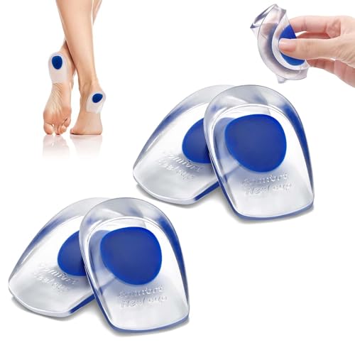 Gel Silicone Heel Cups, 2 Pairs Heel Lifts for Achilles Tendonitis, Shoe Wedge Inserts for Plantar Fasciitis, Clear Orthotic Gel Heel Cups Heel (Blue, One Size)
