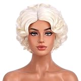 BERON Short Curly Wig Natural Wavy Wigs for Cosplay Costume Party Come with Wig Cap (Blonde)