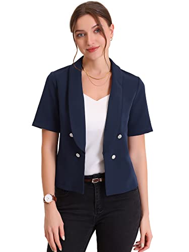 Allegra K Cropped Blazers for Women Summer Short Sleeve Open Front Jackets Blazer for Work Casual