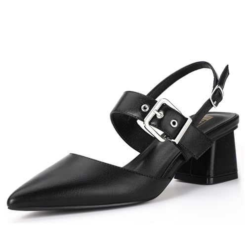 IDIFU IN2 Women's Pumps Closed Toe Chunky Block Slingback Heels Wedding Bridal Bride Prom Formal Dress Shoes for Women Dressy Casual Comfortable Cute Trendy Pointed Toe Low Short Thick Heels