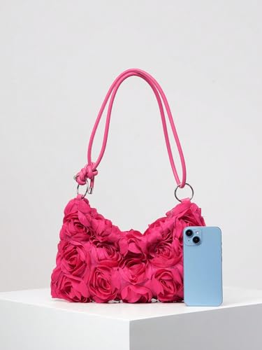 QWINEE Women's 3D Flower Clutch Purse Handbags Top Handle Shoulder Bags with Adjustable Strap3
