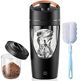 Behogan Shaker Elektrisch: 700ML Protein Shaker Elektrisch mit Pulverfach, USB Wiederaufladbar,Automatischer Protein Mixer mit Bürste, Schwarz