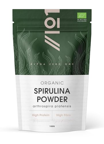 Polvo de espirulina orgánica 100 g, 100% prensado en frío, bolsa resellable y reciclable, por Alpha01
