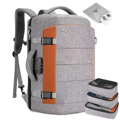 Tzowla Travel Laptop Backpack Cabin Size 40L Mens Womens, Carry on Large Capacity Anti Theft Backpacks for Travelling with USB Charging Port,Business Causal Daypack Bag Fits 17.3Inch Laptop,Grey
