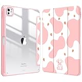 Fintie (フィンティー) ハイブリッド スリムケース iPad Pro 11インチ (M5) 2025 / (M4) 2024用 - [Pencilホルダー内蔵] 耐衝撃保護カバー クリア透明バックシェル付き Strawberry Cow