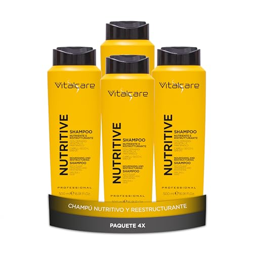 Vitalcare | Nutritive - Champú Nutritivo y Reestructurante, Champú para Cabello Seco y Sin brillo, con Ceramidas Vegetales y Pantenol, 4 x 500 ml