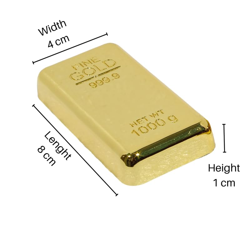 True-Ally Fermacarte finto a barra d'oro – Accessorio da scrivania di lusso, elegante regalo di cancelleria per ufficio, casa, uomini e donne, realistica finitura placcata oro, 8 x 4 x 1 cm