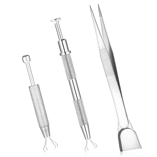 3 Pieces Stainless Steel 4-Claw Pick up Tool 4 Prongs Jeweler's Pick Up Tool Jewelry Tweezers for Small Parts Pickup Metal Grabber Claw Pickup Holder for IC Chip Electronic Components Nails Clamping