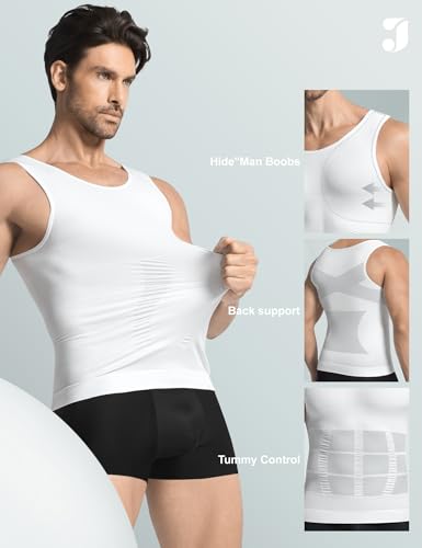 Image of 3 Pack Compression Shirt Men Body Shaper Vest Workout Tank Top | Tummy Control Slimming Undershirts,Gym Shapewear for Mens,Hides Man Boobs