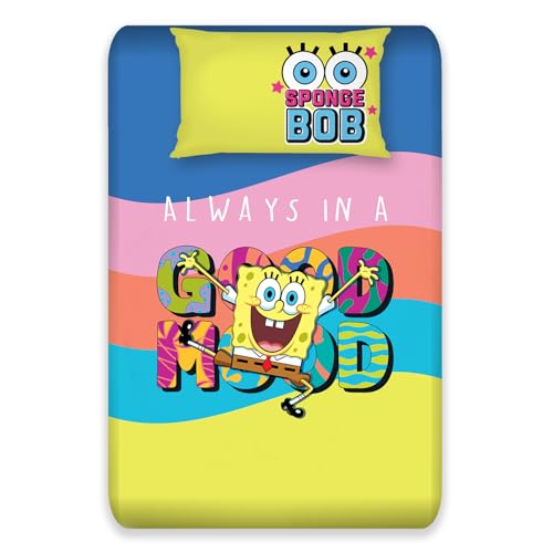 Image of Sassoon Spongebob Digital Printed, Cotton Single Bedsheet, 300 TC, 1 Pillow Cover, Fade Resistant, Bedsheet for Kid's Bedroom, (1.50m X 2.35m)