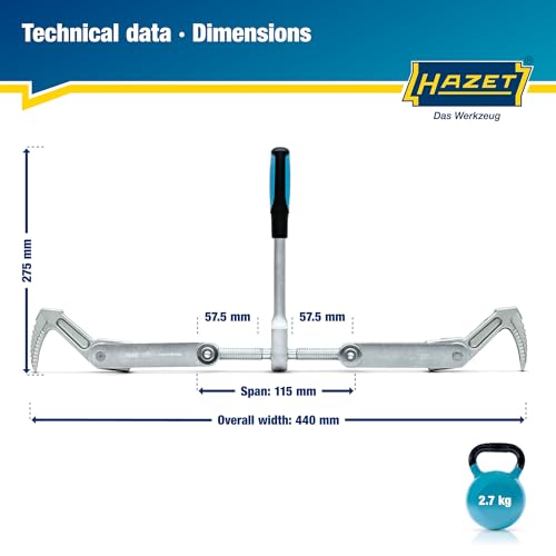 Image of HAZET Beam Puller 1774-1, Forged for Heavy Duty, Clamping Stroke: 4.53 inch, Total Width: 17.32 inch, Ratchet Length: 10.83 inch, Trapezoidal Thread TR 16 X 5, For Clamping, Pulling