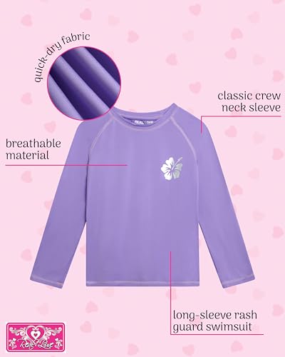 Real Love Toddler Girls Rash Guard - Quick Dry Sun Protection Girls Swim Shirt Long Sleeve Rash Guard Kids Swim Top (2T-16)2