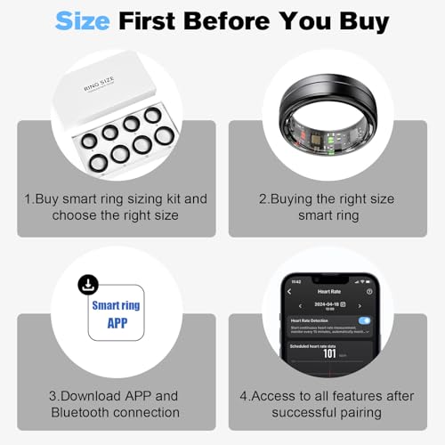 Image of Smart Ring Health Tracker for Men /Women,Fitness Ring Sleep Tracker,Fast Charging for Long-Lasting Use,for Pedometer Exercise,Monitor Sleep, Heart Rate, Stress,Waterproof (Black, 8)