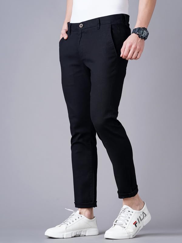 Image of British Club 100% Cotton Slim Fit Flat-Front Trousers for Men | Tailored Design for a Clean Look | Versatile for Office & Casual Wear | Lightweight Breathable Fabric | Black
