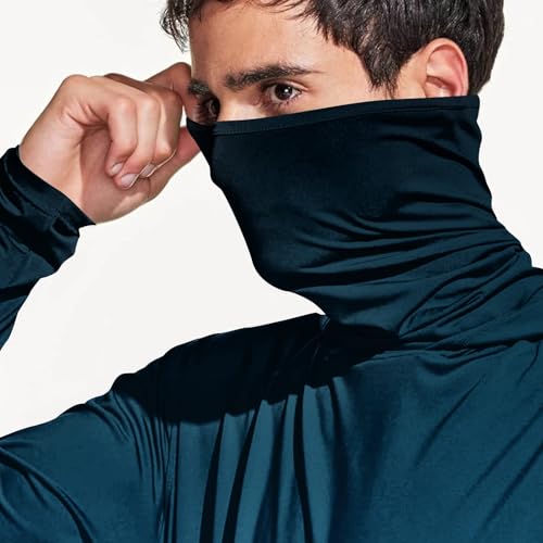 Men's Sun Protection Hoodie Face Mask UV SPF Long Sleeve Hooded Sun Shirt UPF 50 Rash Guard Hiking Swimming Running4