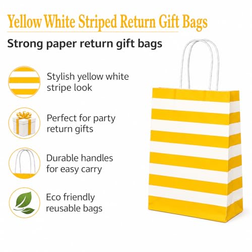 Image of Aakriti Striped Paper Gift Bags | Medium Size 10 x 4 x 12 Inches Gift Bags with Handles for Birthday Return Gifts, Party Favors & Shopping Mix Color Blue, Red, Yellow, Green & Black Pack of 25