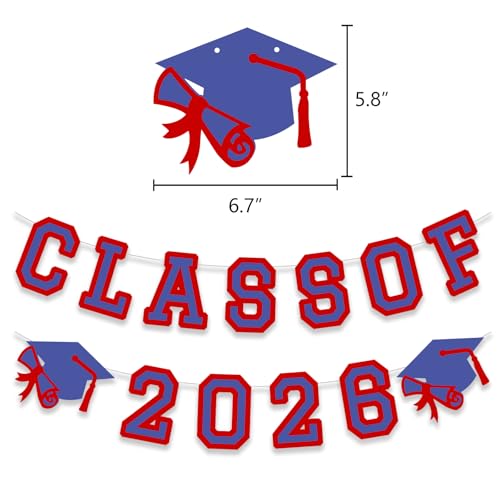 Image of Class of 2026 Graduation Banner University College Grad Garlands Decoration Party Supplies High School Colors Blue Red