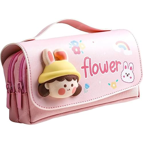Image of Invite Enterprise Cartoon Theme Pencil Case - 3D EVA Pencil Case Pouch, Multipurpose Zipper Pencil Case for Kids, Pen and Pencil Bag for School Kids, Girls, Stationery Storage Box (Flower)