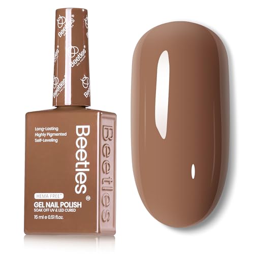 Image of Beetles Brown Gel Polish - Latte Haze, Hema Free Brown Gel Nail Polish, Soak Off UV LED Fall Nails Art Lamp 15ML Full Size DIY Home Manicure Salon for Women