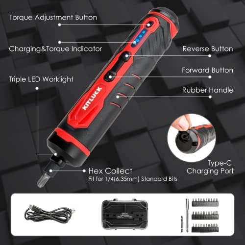 Kitluck TLCD0301 Electric Screwdriver, 4V Power Cordless Screwdriver Rechargeable Set With Li-Ion Battery thumb #2