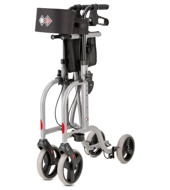 Bischoff & Bischoff RL-Smart ST Deambulatore pieghevole - Deambulatore leggero per interni ed esterni, carrello da passeggio con tasca rimovibile e supporto per bastone, argento