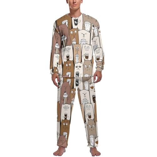 Ensemble de pijama homme de qualité supérieure Chaton Mignon vêtement de nuit raffiné