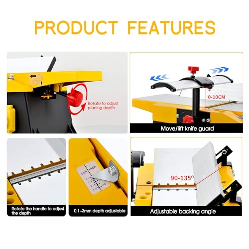 1800W Bench Top Planer Thicknesser, 12000R/Min Electric Jointers Woodworking Planer, Adjustable 0-3MM Cutting Depth, for Wood Cutting Thickness 2 1800W Bench Top Planer Thicknesser, 12000R/Min Electric Jointers Woodworking Planer, Adjustable 0-3MM Cutting Depth, for Wood Cutting Thickness - Image 2