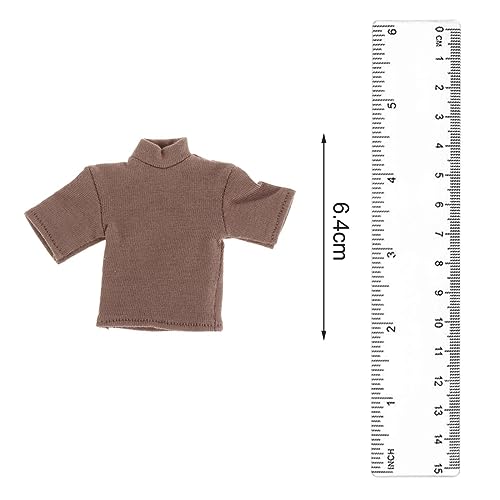 kowaku 1/12 Scale T Shirt Handmade Doll Clothes Short Sleeves Mini Clothing Miniature Outfits for 6in Action Figures Doll Model Accessories, Brown - Thumbnail 3