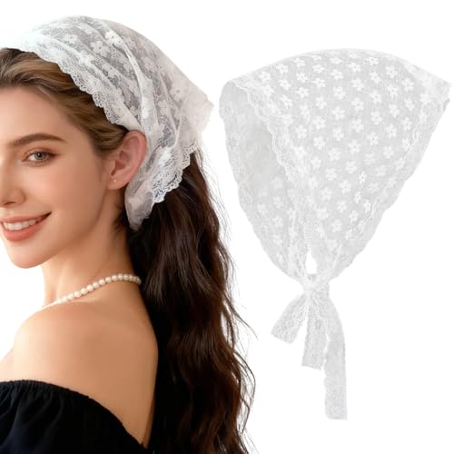Weißes Blumen Spitzen Haar Bandana Kopftuch Haartuch Damen Zum Binden...