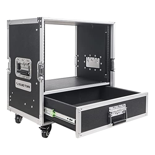 Sound Town 8U Rack Case with 2U Rack Drawer, Casters, for 19' Amps, Mixers, Microphone Receivers...
