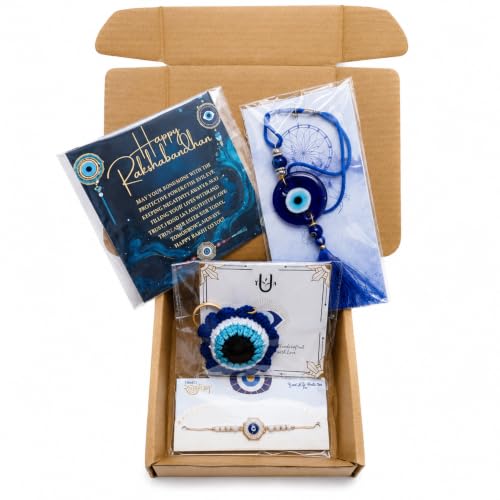 Image of THE URBAN ARTISTIC Rakhi Gift Box Combo Pack for Brother with Designer Rakhi, Roli Chawal, Greeting Card and Decorative Gift Box, Traditional Raksha Bandhan Festival Gift Set for Brothers