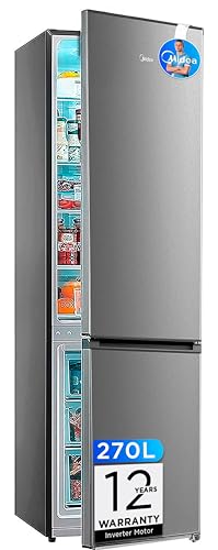 Midea Frigorifico Combi No Frost | 55 cm ancho x 180 cm | Inox | 270L de Capacidad - Nevera Libre Instalación con Congelador Vertical - Refrigerador de Bajo Consumo con Sistema Multi Air Flow