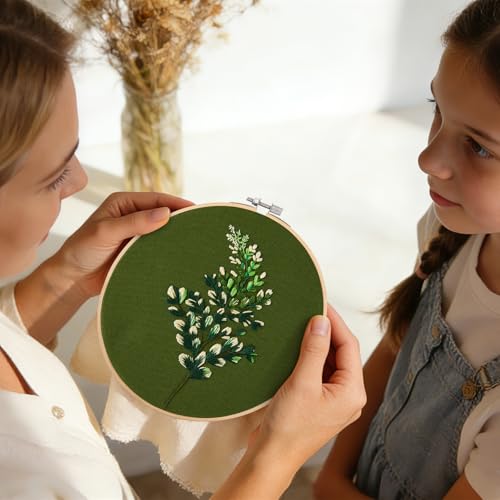Image of Crafmanoe Hand DIY Embroidery Kits for Beginners Adults, Plant Crewel Embroidery Starter Kits, Stamped Cross Stitch Kits for Beginners Adults Craft Kits for Women, Embroidery Hoops, Fabric and Thread