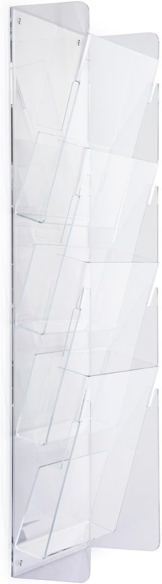 Plastic Magazine Racks 9-1/2 x 27 x 2 Inch Clear Acrylic Literature Holders – Catalog Displays Include Four Tiered Pockets