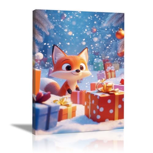Art peinture animaux abstrait renard des neiges orange 70x100cm encadrée