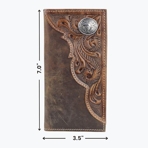 American Bison Tooled Side Rodeo Wallet with Conchos – Oil Pull Up – Durable, Stylish & RFID Protected (Long Horn, Brown)2