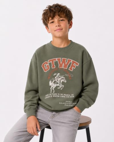 Image of Alan Jones Clothing Boy's Oversized Sweatshirt | Stylish Printed Crew Neck Pullover for Kids | Age 6-16 Years | Soft & Warm Winter Wear