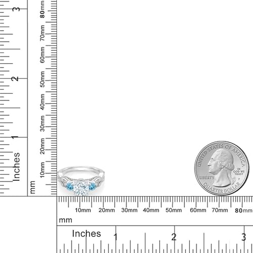 Gem Stone King 1.32 Cttw Sky Blue Aquamarine Swiss Blue Topaz and White Moissanite Engagement Ring For Women | 925 Sterling Silver | Gemstone March Birthstone | Round 6MM and 3MM3