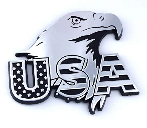 Usa American Eagle Flag Black With Chrome Eagle Plastic Car Emblem Decal 3" #TOP2