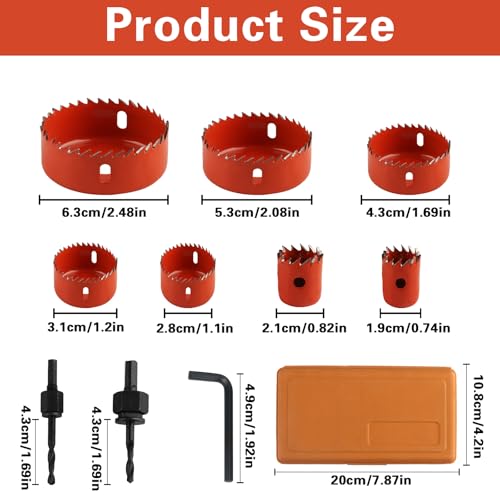 Set of 11 Metal Hole Saw Sets, 19-64 mm Metal Holesaw Set, Hole Saw Drill Bit Tools for Wood Plasterboard PVC Board Plastic Plate, with Accessories 2 Set of 11 Metal Hole Saw Sets, 19-64 mm Metal Holesaw Set, Hole Saw Drill Bit Tools for Wood Plasterboard PVC Board Plastic Plate, with Accessories - Image 2