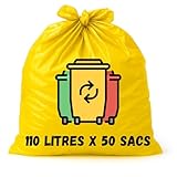 Sac Poubelle Jaune 110 Litres X 50 | Tri Sélectif | Lot de 50 Sacs Basse Densité 30 Microns (30µ) | Poubelles Carton   Journaux   Bouteille Plastique   Emballage Métal |